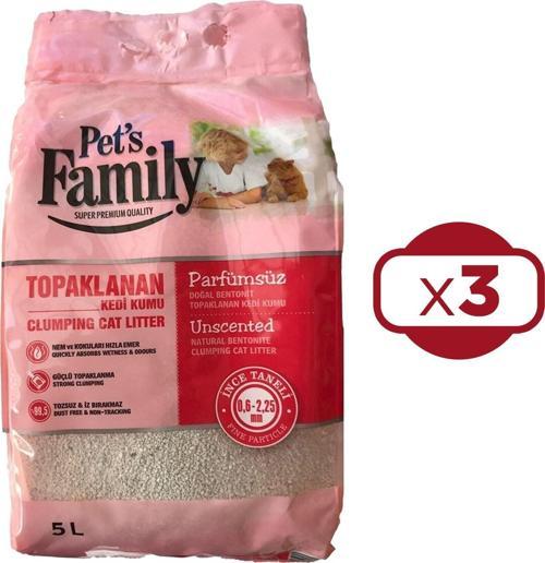 Family Topaklanan Kedi Kumu Parfümsüz İnce 5 L x 3 Adet (15 kg)