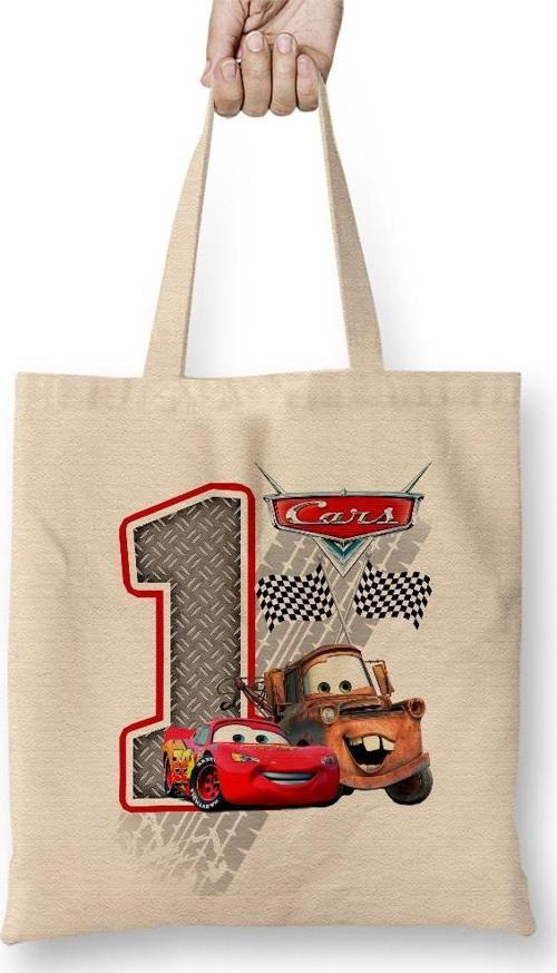 Şimşek Mcqueen 1 Bir Yaş Hediyesi Bez Çanta Uzun Saplı