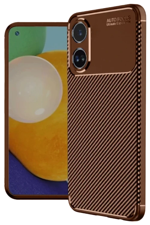 A60 Kılıf Auto Focus Karbon Kapak - Kahverengi