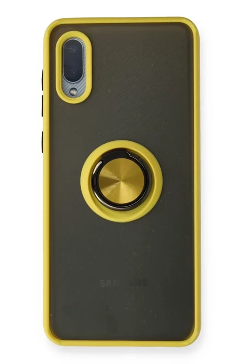 Galaxy A02 Kılıf Montreal Yüzüklü Silikon Kapak - Sarı