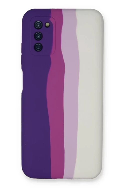 Galaxy A03S Kılıf Ebruli Lansman Silikon - Mor-Beyaz