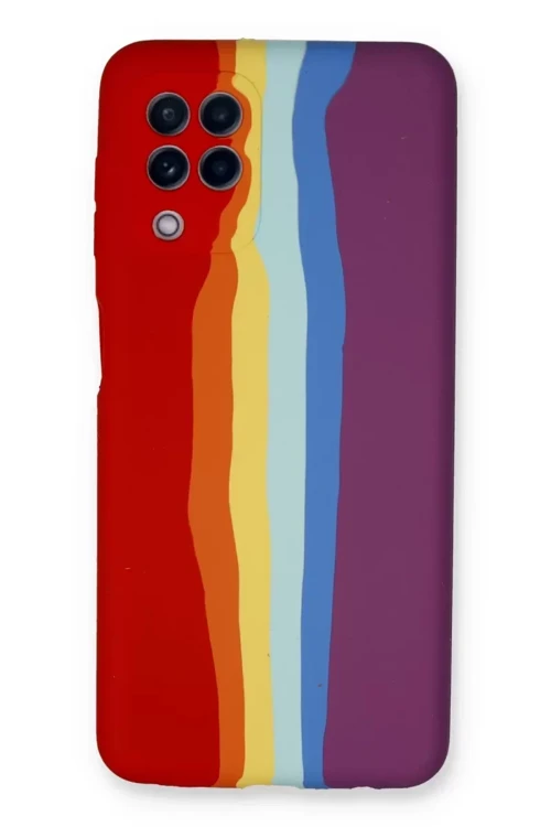 Galaxy A22 Kılıf Ebruli Lansman Silikon - Kırmızı-Mor