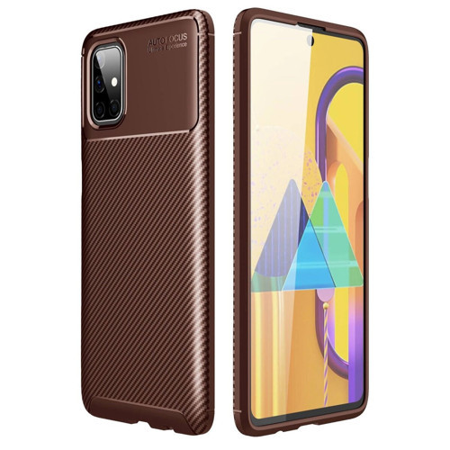 Galaxy M51 Kılıf Auto Fus Karbon Kapak - Kahverengi