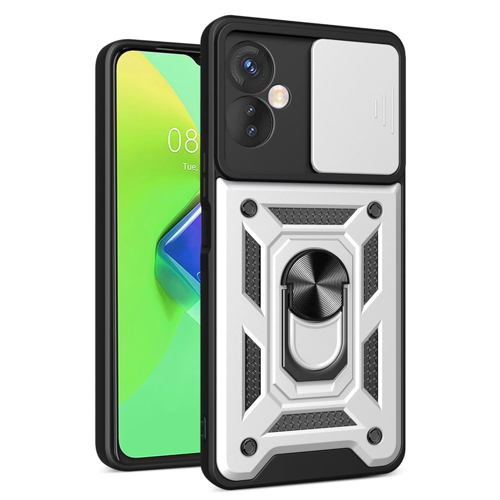 İnfinix 30 4G Kılıf Pars Lens Yüzüklü Silikon - Gümüş