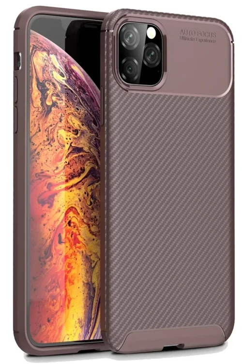 İphone 11 Kılıf Auto Focus Karbon Kapak - Kahverengi