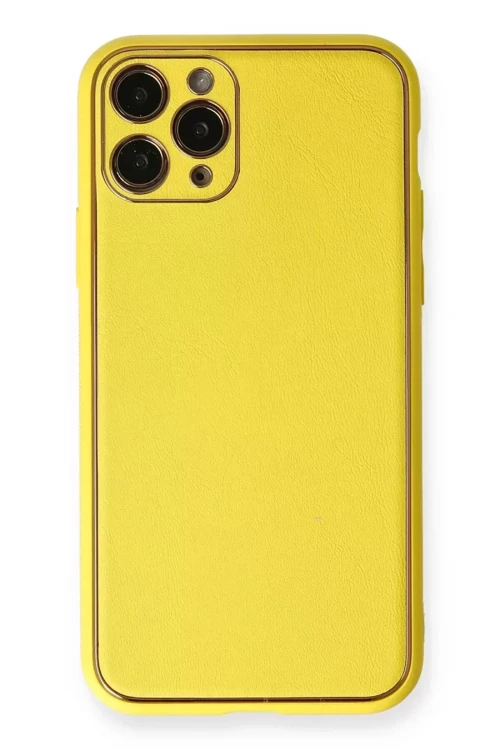 İphone 11 Kılıf Coco Deri Silikon Kapak - Sarı