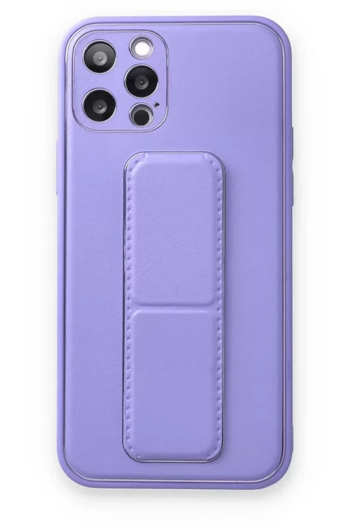 İphone 12 Kılıf Coco Deri Standlı Kapak - Koyu Lila