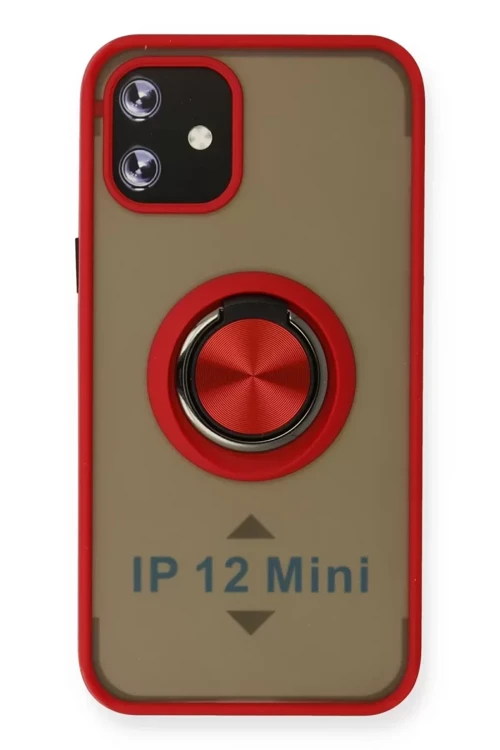 İphone 12 Kılıf Montreal Yüzüklü Silikon Kapak - Kırmızı