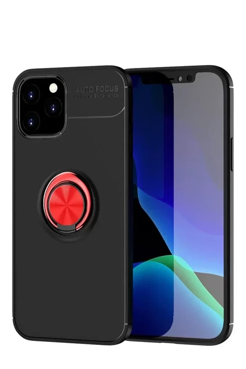 İphone 12 Kılıf Range Yüzüklü Silikon - Siyah-Kırmızı
