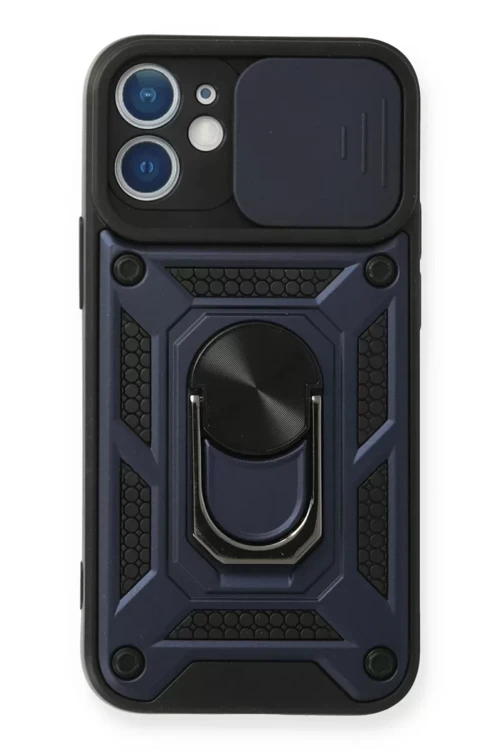 İphone 12 Mini Kılıf Pars Lens Yüzüklü Silikon - Lacivert