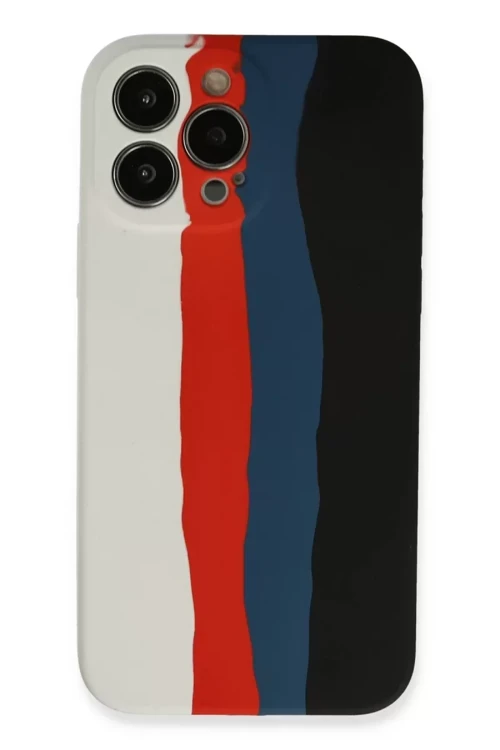 İphone 13 Kılıf Ebruli Lansman Silikon - Beyaz-Siyah