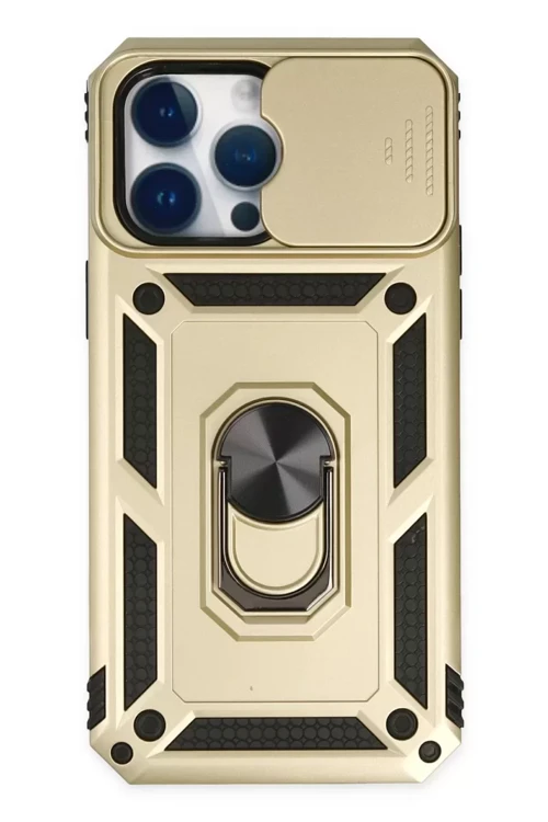 İphone 14 Kılıf Pars Lens Yüzüklü Silikon - Gold