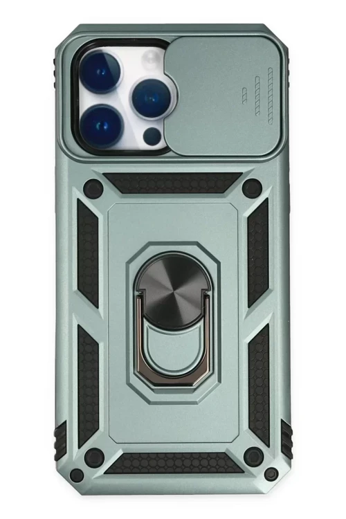 İphone 14 Kılıf Pars Lens Yüzüklü Silikon - Yeşil