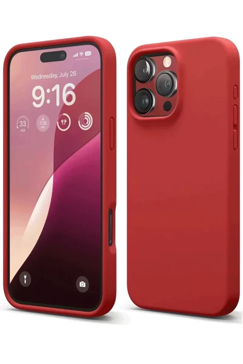 İphone 16 Kılıf Nano İçi Kadife Silikon - Kırmızı