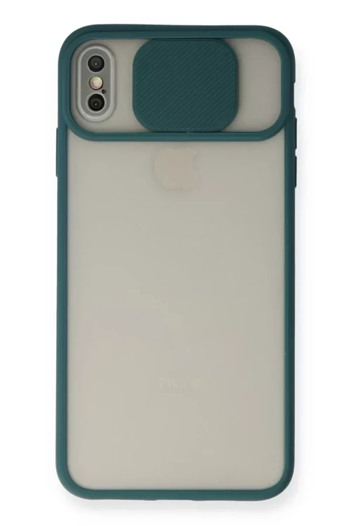 İphone X Kılıf Palm Buzlu Kamera Sürgülü Silikon - Yeşil