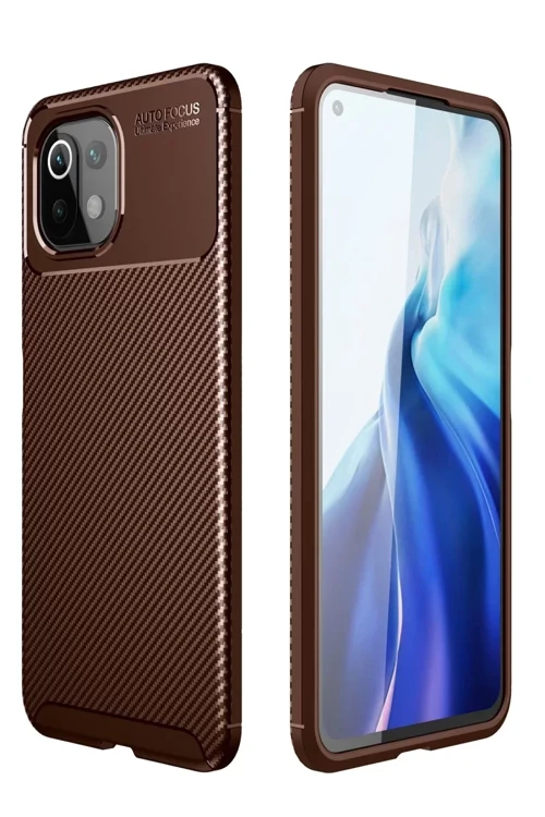 Mi 11 Lite Kılıf Auto Focus Karbon Kapak - Kahverengi