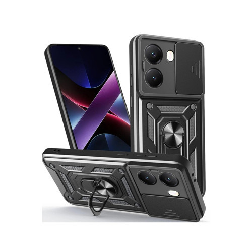 Po X7 Kılıf Pars Lens Yüzüklü - Siyah