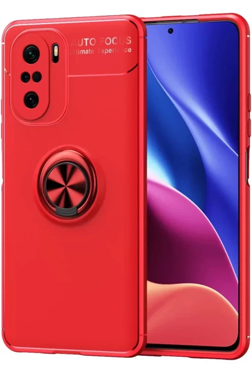 Poco F3 Kılıf Range Yüzüklü Silikon - Kırmızı