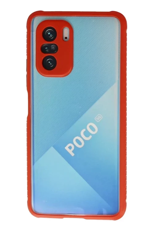 Poco F3 Kılıf Miami Şeffaf Silikon - Kırmızı