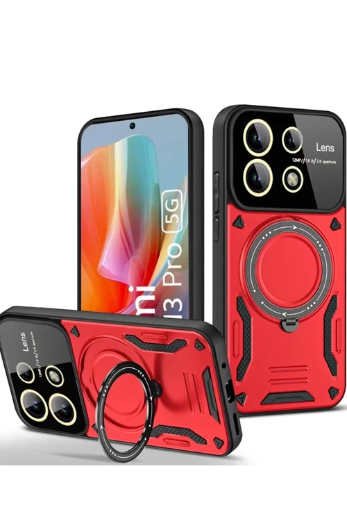Redmi Note 13 5G Kılıf Joy Lens Standlı Kapak - Kırmızı