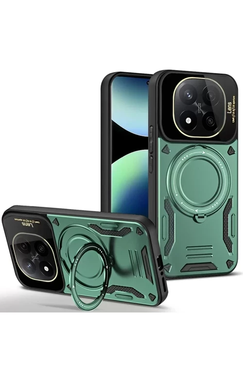 Redmi Note 14 5G Kılıf Joy Lens Standlı Kapak - Koyu Yeşil