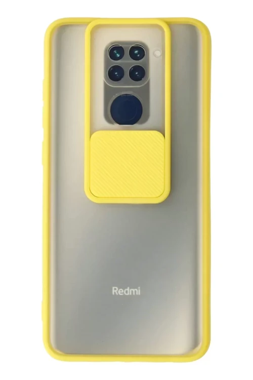 Redmi Note 9 Kılıf Palm Buzlu Kamera Sürgülü Silikon - Sarı