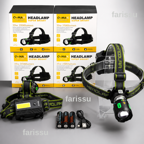 Q-Max PS-T2210 35W 3500 Lümen Kafa Lambası 3 ADET YEDEK PİLLİ
