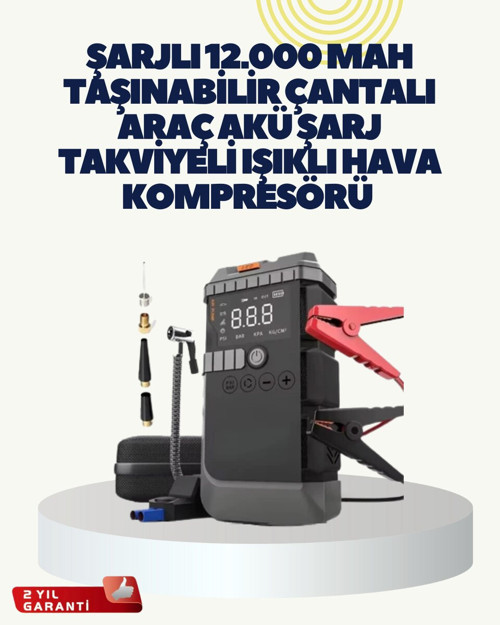 Taşınabilir Akü Takviye Cihazı Işıklı Hava Kompresörü Powerbank - RFIOVS9608-6195