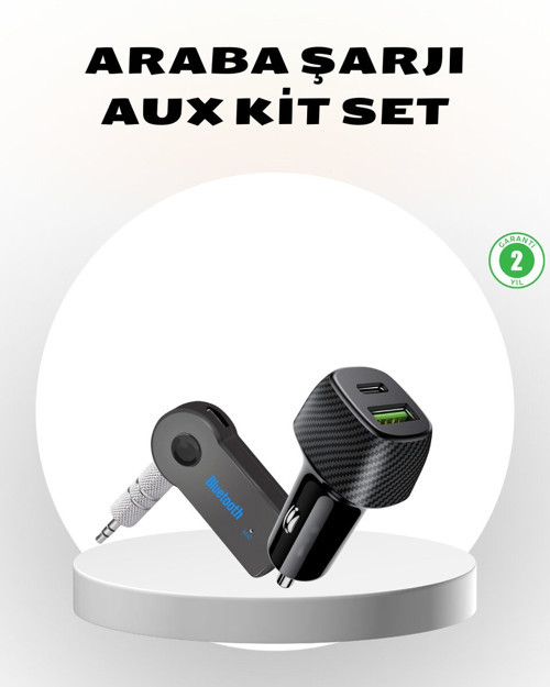 Bluetooth AUX Çevirici ve PD Destekli Araç Şarj Cihazı 2’li Set - RFIOVS5621-1536