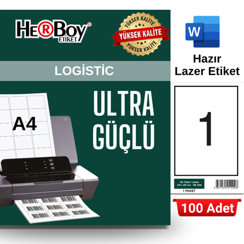 HB-1000 210 x 297 mm A4 Laser Etiket (100 Adet)