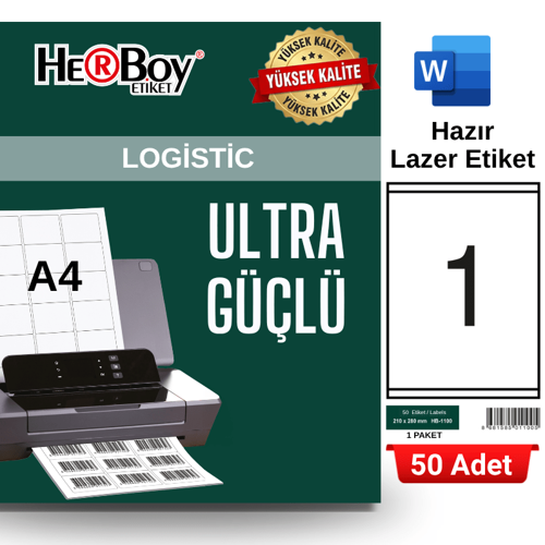HB-1100 210 x 280 mm A4 Laser Etiket (50 Adet)