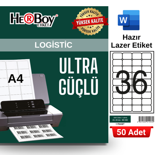 HB-1453 45 x 30 mm A4 Laser Etiket (50 Adet)