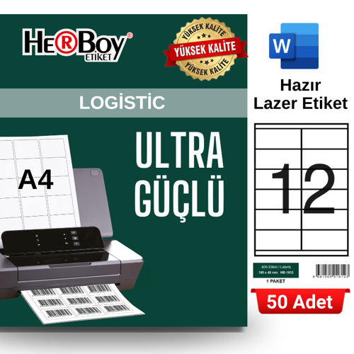 HB-1612 105 x 48 mm A4 Laser Etiket (50 Adet)