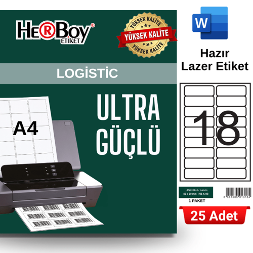 HB-1318 83 x 30 mm A4 Laser Etiket (25 Adet)