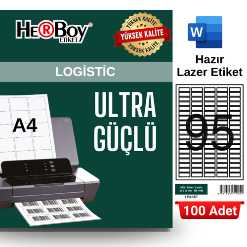 HB-1095 30 x 12 mm A4 Laser Etiket (100 Adet)