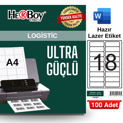 HB-1318 83 x 30 mm A4 Laser Etiket (100 Adet)