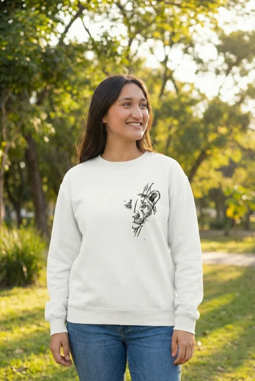 Sevgililer Günü Özel Bisiklet Yaka Baskılı Oversize Sweatshirt - Beyaz