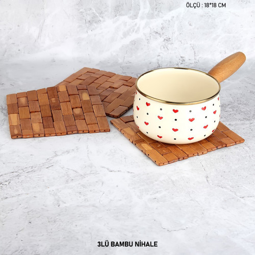 MİEN Bambu Nihale 3'lü Set 18x18 cm