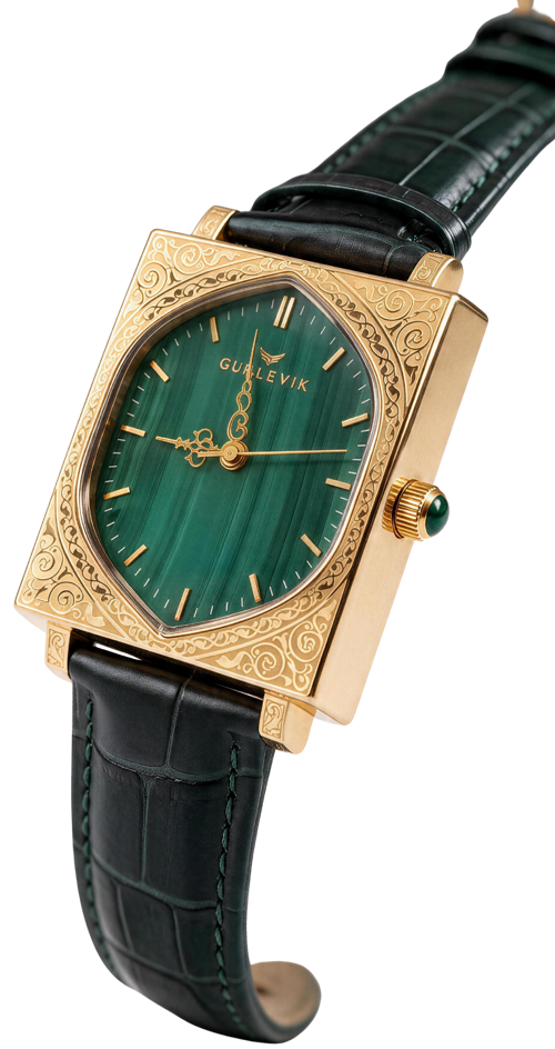 Kapılar Malakit Gold Engraved Otomatik Erkek Kol Saati