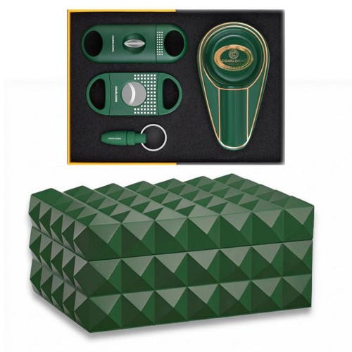 Quasar Design Humidor Puro Kutusu Mat Yeşil 80's ve Puro Seti