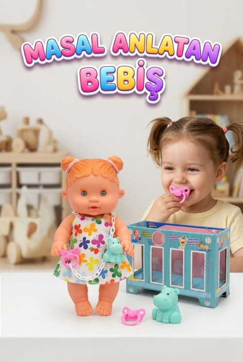Etkileşimli Akıllı Masal Anlatan Ağlayan Emzikli Eğitici Pilli Oyuncak Et Bebek ve Minik Arkadaşı