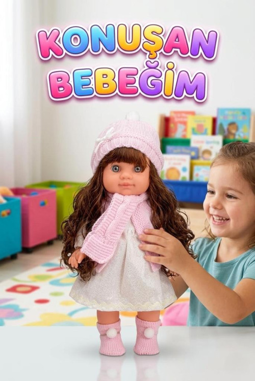 Lucia Girl Konuşan 35 cm - Etkileşimli Kolları Bacakları ve Kafası Et Kutulu Atkılı Oyuncak Bebek