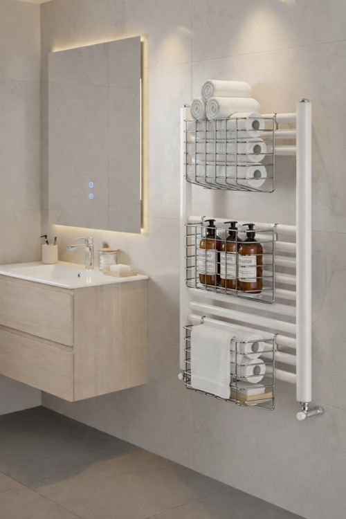 Petek Üstü Çok Amaçlı Banyo Rafı – Metal Havluluk & Düzenleyici Sepet 3 Adet Krom PAN