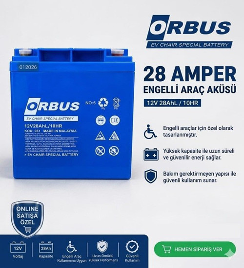 12 Volt 28 Amper (12v 28A) Engelli Araç Aküsü MALEZYA ÜRETİM
