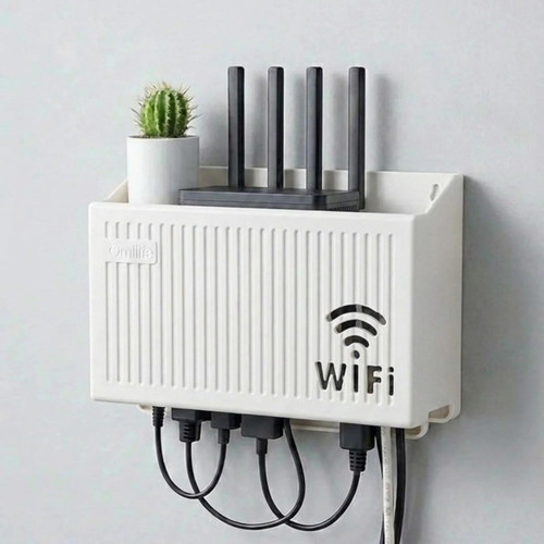 Duvar Tipi Wi-Fi Modem Saklama Kutusu(Beyaz) – Kablo Düzenleyici Router Raf Organizer (2818)