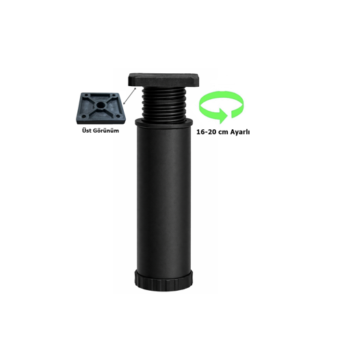 Metal Mobilya Koltuk 16 -20 cm Ayarlı Orta Destek Ayağı Mat Siyah