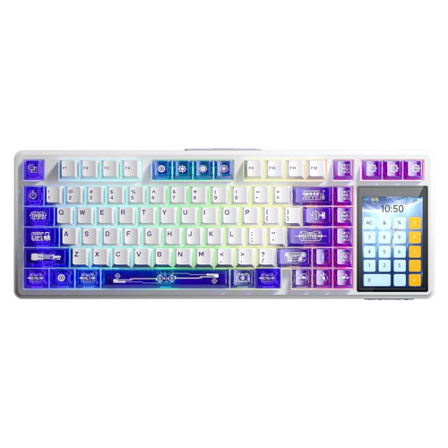 L99 4 inç Akıllı Dokunmatik Ekranlı 3 Mod RGB Hot Swap Caramel Latte Switch Mekanik Kablosuz Oyuncu Klavyesi Mor