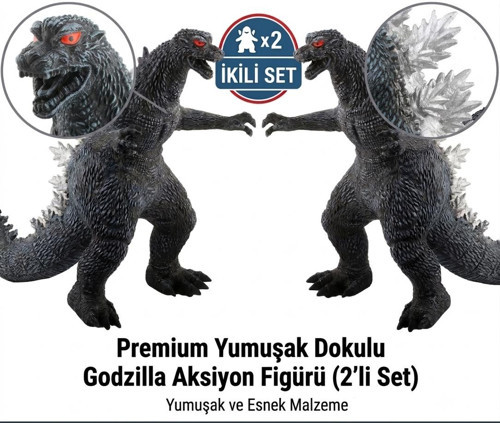 2'li Godzilla Aksiyon Figürü Seti 20 cm Yumuşak Dokulu Karakter Oyuncak Çocuklara Özel Hediye 2 Adet