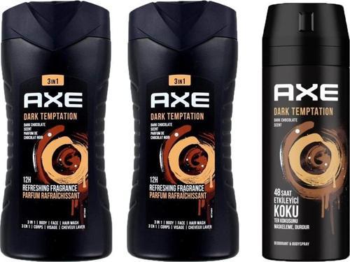 Dark Temptation 3in1 Erkek Duş Jeli 250ML 2 Adet + Dark Temptation Erkek Sprey Deodorant 150ML 3lü Set