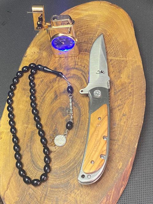 21 cm Avcı Çakı + Tesbih + Saat Çakmak Seti